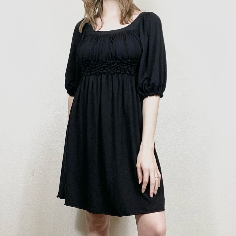 Max Studio Black Balloon Puff Sleeve Regency Style Mini Dress